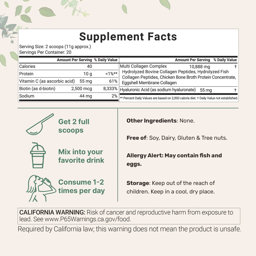 Micro Ingredients Multi Collagen Peptides Powder 8oz | Type I II III V X Hydrolyzed Collagen Supplement for Hair Skin Nails Joints, Unflavored Non-GMO Gluten Free