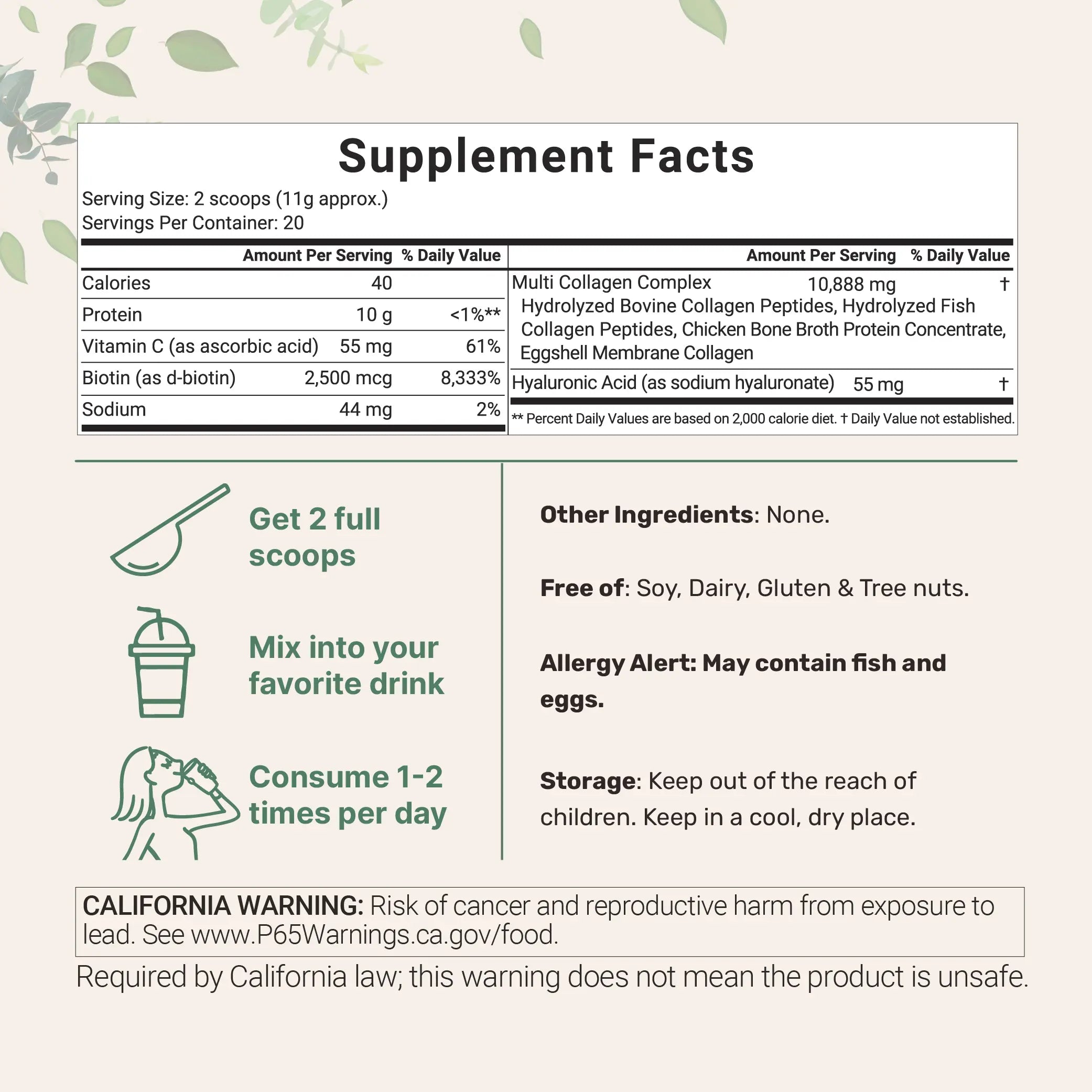 Micro Ingredients Multi Collagen Peptides Powder 8oz | Type I II III V X Hydrolyzed Collagen Supplement for Hair Skin Nails Joints, Unflavored Non-GMO Gluten Free