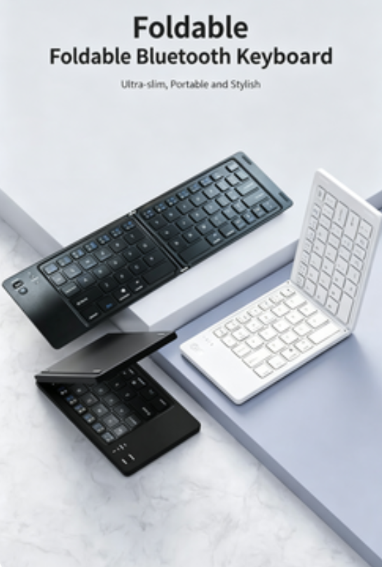 Foldable Bluetooth Keyboard | Ultra Slim Portable Wireless Keyboard for iOS Android Windows | Quiet Keys | Rechargeable Type-C