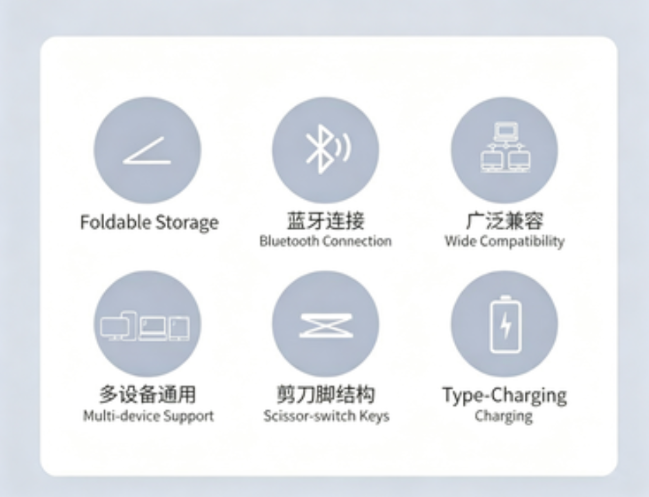 Foldable Bluetooth Keyboard | Ultra Slim Portable Wireless Keyboard for iOS Android Windows | Quiet Keys | Rechargeable Type-C